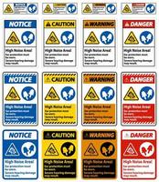 Warning Sign High Noise Area Ear Protection Must Be Worn, Severe Hearing Damage May Result vector