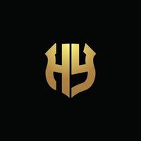 Hy logo monograma con colores dorados y plantilla de diseño de forma de escudo vector
