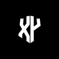 Cinta del logotipo de la letra del monograma xy con el estilo del escudo aislado en fondo negro vector