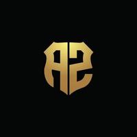 AZ logo monogram with gold colors and shield shape design template vector