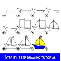 juego para niños para desarrollar habilidades de dibujo con un nivel de juego fácil para niños en edad preescolar, tutorial educativo de dibujo para bote. vector