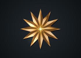 estrella de doce puntas, icono de rosa de los vientos de lujo dorado. imagen clipart aislada sobre fondo negro vector