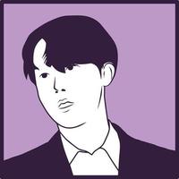 portrait of asian man in square frame with purple color. vector