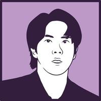 portrait of asian man in square frame with purple color. vector