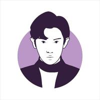 portrait of asian man in circle frame with purple color. vector