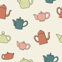 Seamless pattern with colored teapots. Doodle style vector