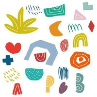 Abstract different decorative shapes collection. Childlike style. Heart, plus, bush. Geo shapes. vector