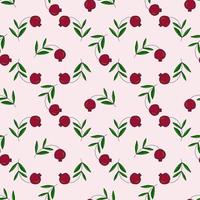 Doodle pomegranate on branch with leaves random seamless pattern. Fruit background. vector