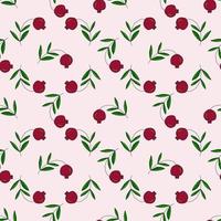 Doodle pomegranate on branch with leaves random seamless pattern. Fruit background. vector