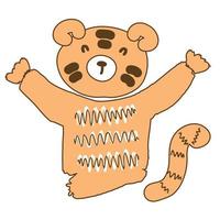 Hand drawn happy tiger doodle. vector