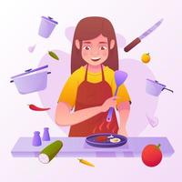 personaje de mujer cocinando vector