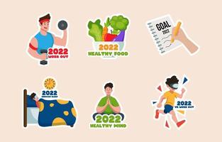 New Year Resolution of Balanced and Healthy Life Stickers vector