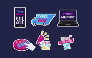 conjunto de pegatinas de venta de cyber monday vector