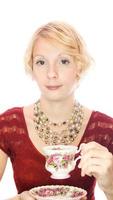 Beautiful lady portrait drinking tea photo