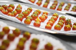 Tomatoes with cheese on trays photo