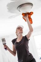 Woman Painting the Edges of the Ceiling photo