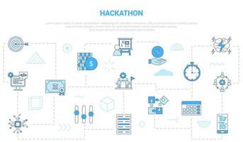 concepto de hackathon con banner de plantilla de conjunto de iconos con estilo moderno de color azul vector