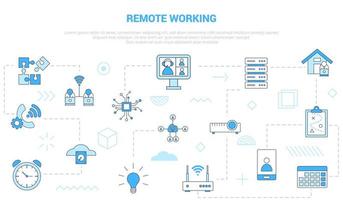 remote working concept with icon set template banner with modern blue color style vector