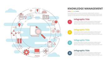 concepto de gestión del conocimiento para banner de plantilla infográfica con información de lista de cuatro puntos vector