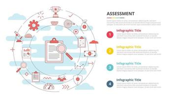 Concepto de evaluación empresarial para banner de plantilla infográfica con información de lista de cuatro puntos vector