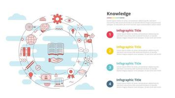 concepto de conocimiento para banner de plantilla infográfica con información de lista de cuatro puntos vector