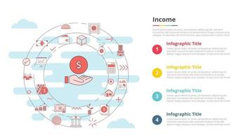 concepto de ingresos comerciales para banner de plantilla infográfica con información de lista de cuatro puntos vector