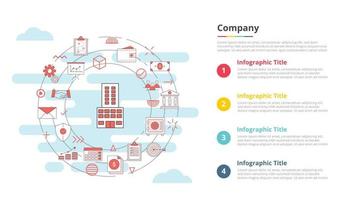 concepto de negocio de la empresa para banner de plantilla infográfica con información de lista de cuatro puntos vector