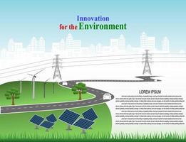 sistema de generación de energía energía limpia renovable de la naturaleza, como energía eólica, solar, agua, se puede utilizar para producir electricidad. plantilla de vector infografía línea de tiempo de operaciones comerciales con banderas