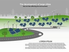 sistema de generación de energía energía limpia renovable de la naturaleza, como energía eólica, solar, agua, se puede utilizar para producir electricidad. plantilla de vector infografía línea de tiempo de operaciones comerciales con banderas