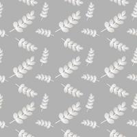 Seamless pattern of fern different tree, foliage natural branches, green leaves, herbs, tropical plant hand drawn. Vector fresh beauty rustic eco friendly background on white