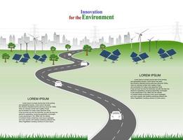 sistema de generación de energía energía limpia renovable de la naturaleza, como energía eólica, solar, agua, se puede utilizar para producir electricidad. plantilla de vector infografía línea de tiempo de operaciones comerciales con banderas