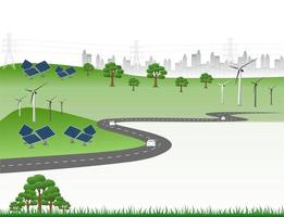 Power generation system renewable Clean energy from nature, such as wind, solar, water energy, can be used to produce electricity.Vector template infographic Timeline of business operations with flags vector