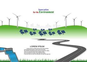 Power generation system renewable Clean energy from nature, such as wind, solar, water energy, can be used to produce electricity.Vector template infographic Timeline of business operations with flags vector