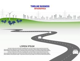 sistema de generación de energía energía limpia renovable de la naturaleza, como energía eólica, solar, agua, se puede utilizar para producir electricidad. plantilla de vector infografía línea de tiempo de operaciones comerciales con banderas