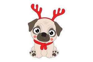 lindo perro de dibujos animados en navidad vector