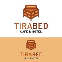 Tiramisu Chocolate Cake Bed Cafe Hotel Logo Design Template. Suitable for Lodging Hotel Inn Cafe Bakery Cake House Shop Business Brand Company Logo Design. vector