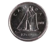 ottawa, canadá, 13 de abril de 2013, un nuevo y brillante 2011 de diez centavos canadienses foto