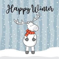 ciervos doodle dibujos animados de renos de invierno feliz vector