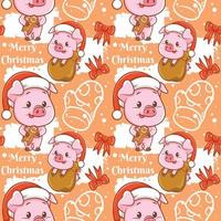 cute pig cartoon character Christmas seamless pattern vector