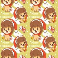 cute puppy cartoon character Christmas seamless pattern vector