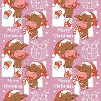 cute cow cartoon character Christmas seamless pattern vector