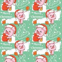 cute pig cartoon character Christmas seamless pattern vector