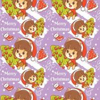 cute puppy cartoon character Christmas seamless pattern vector