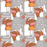 cute cow cartoon character Christmas seamless pattern vector