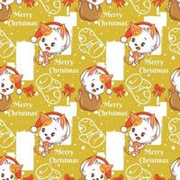 cute cat cartoon character Christmas seamless pattern vector