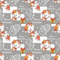 cute cat cartoon character Christmas seamless pattern vector