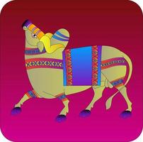 Indian Bull in Indian folk kalamkari style,  for textile printing, logo, wallpaper vector