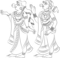 derramando bendiciones sobre la novia en la ceremonia de matrimonio, dibujada en arte popular indio, estilo kalamkari. para impresión textil, logo, papel pintado vector