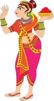 La gopika del señor, el sevika o las sirvientas han dibujado en el arte popular indio, estilo kalamkari. para impresión textil, logo, papel pintado vector