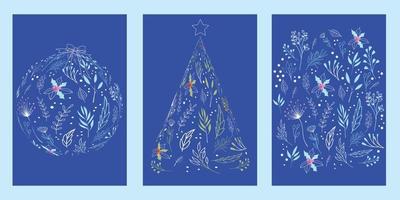 Christmas ornament elements winter plant pattern vector